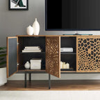 Walnut Veneer Sideboard Credenza with Sliding Doors for 1–4 Person Dining Room
