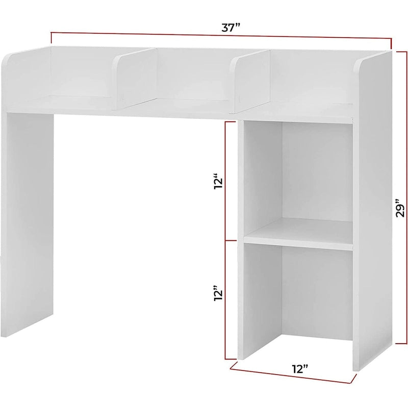 White Desk Hutch Bookshelf with Monitor Opening and Side Shelves for 1 Person