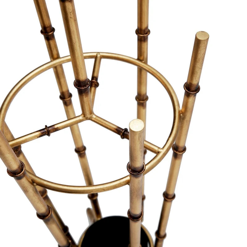Gold Iron Bamboo-Style Angled Umbrella Stand for Entryway for 1 Person