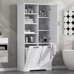 Badezimmerschrank mit Türen und Schubladen, Kippwäschekorb, mehreren Ablagefächern, freistehend