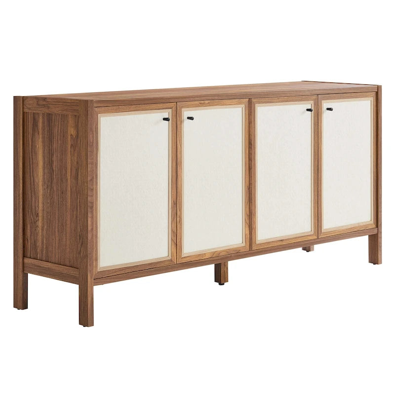Walnut Wood Grain Sideboard Storage Cabinet with Soft-Close Doors for 1 Person