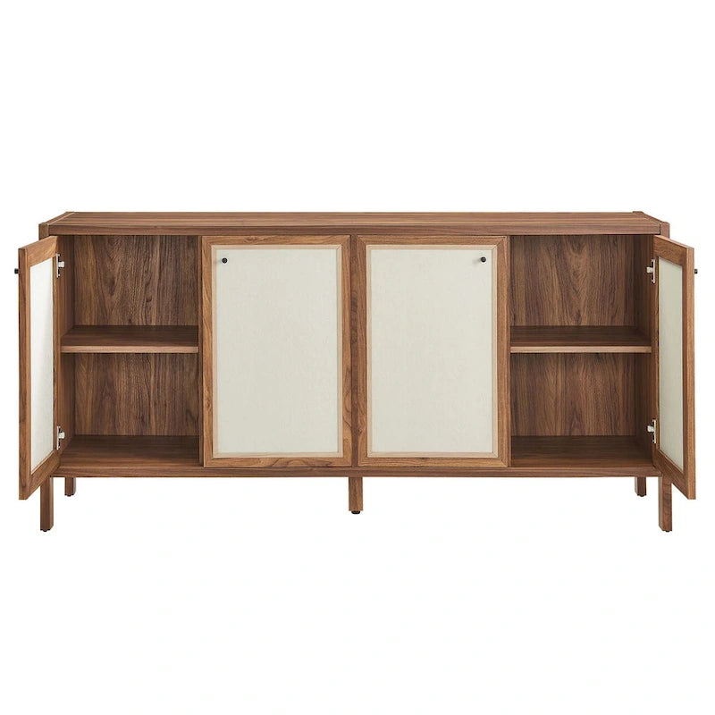Walnut Wood Grain Sideboard Storage Cabinet with Soft-Close Doors for 1 Person