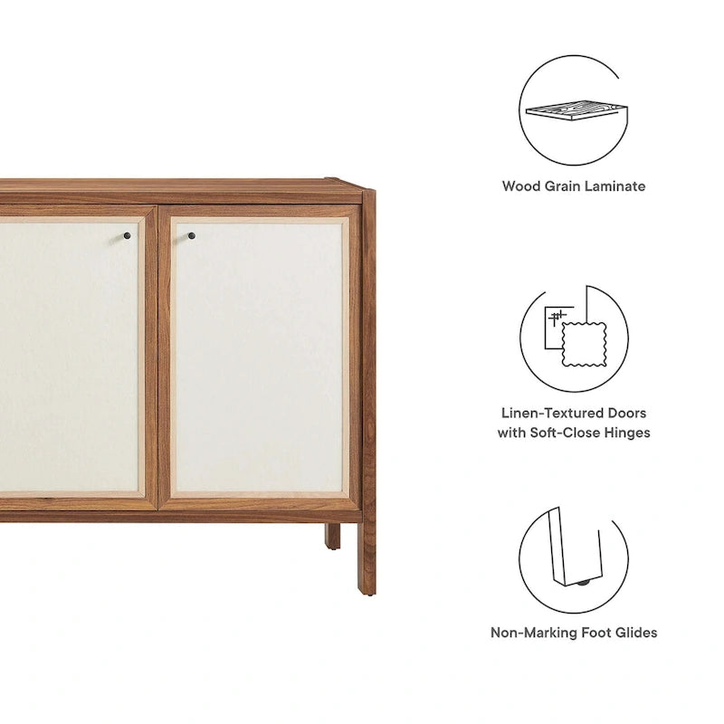 Walnut Wood Grain Sideboard Storage Cabinet with Soft-Close Doors for 1 Person