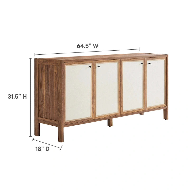 Walnut Wood Grain Sideboard Storage Cabinet with Soft-Close Doors for 1 Person