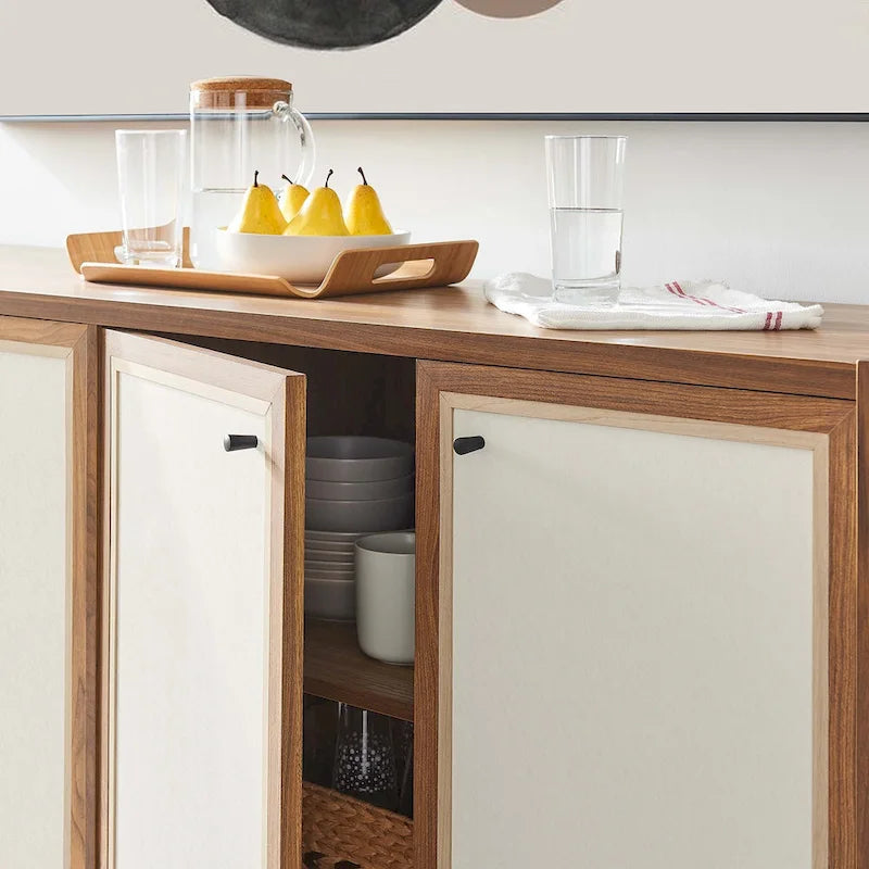 Walnut Wood Grain Sideboard Storage Cabinet with Soft-Close Doors for 1 Person