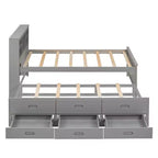 Plattformbett mit Rollbett und Schubladen, Stauraumbett mit USB-Anschluss, Holzbett mit Bücherregal