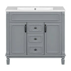 Moderner 36'' Badschrank mit Aufsatzwaschbecken und Spiegelschrank, 2 Türen und 2 Schubladen
