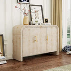Natural Wood Wash / Antique Black Curved 3-Door Sideboard with Adjustable Shelves for 1–2 Person