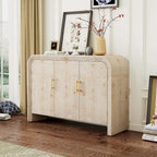 Natural Wood Wash / Antique Black Curved 3-Door Sideboard with Adjustable Shelves for 1–2 Person