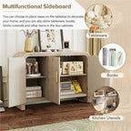 Natural Wood Wash / Antique Black Curved 3-Door Sideboard with Adjustable Shelves for 1–2 Person