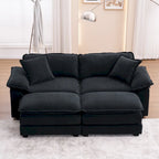 2-Sitzer-Sofa mit 2 Kissen, 2 Polstern und 2 Hockern, bequemes Sofa – Tiefes Wohnzimmersofa, Modulsofa