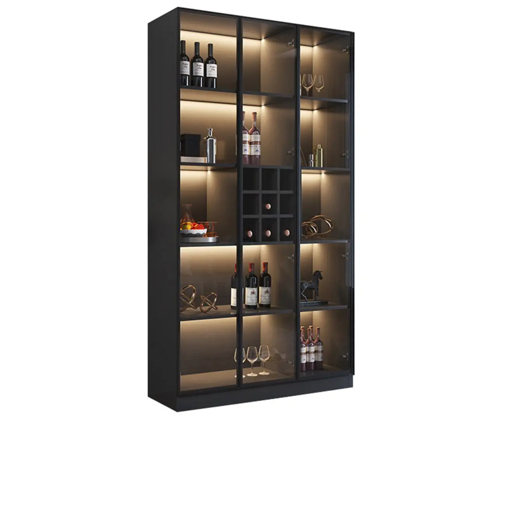 Minimalistisches Weinschrankregal aus schwarzem Holz mit Glastür