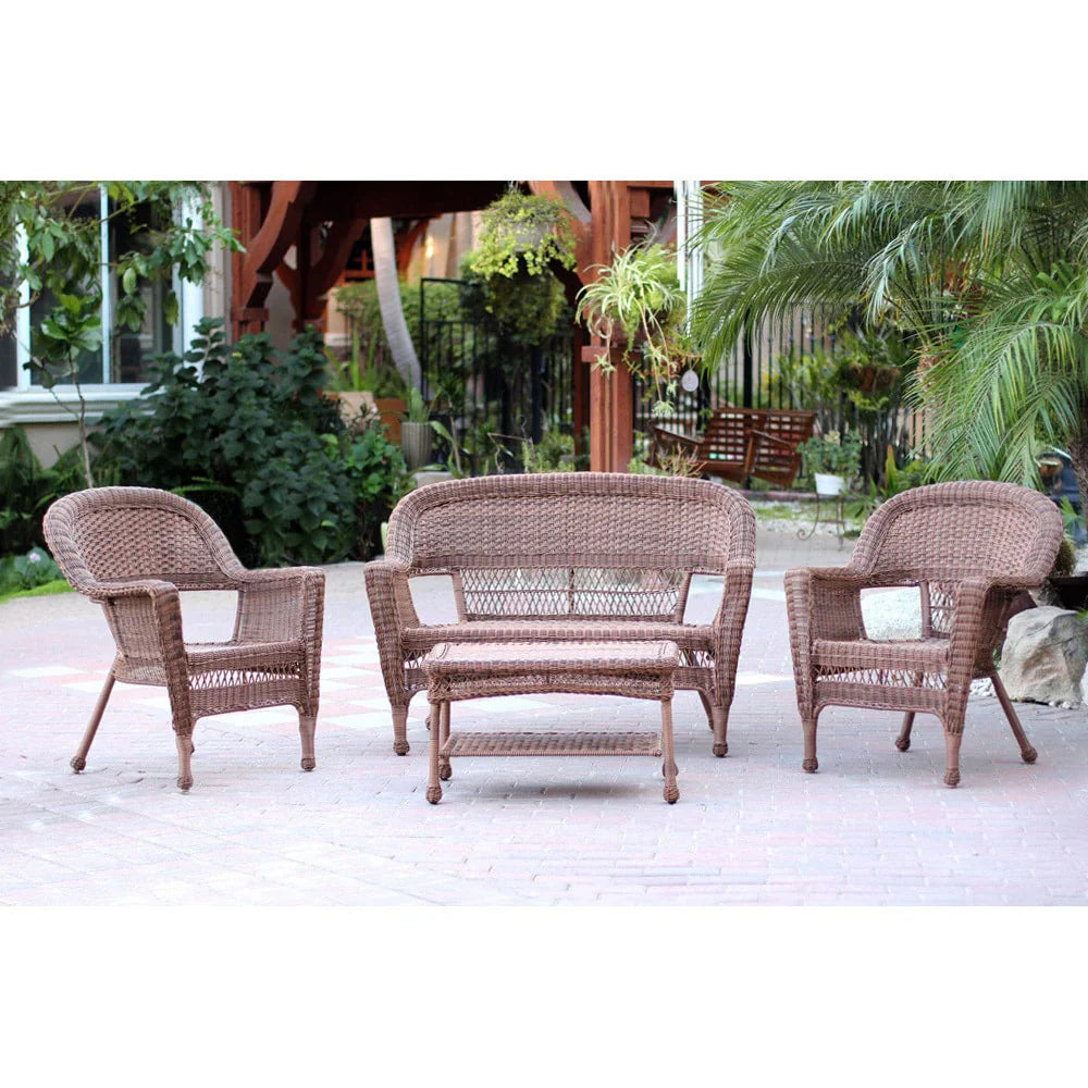 4-teiliges Loungeset aus Polyrattan für den Außenbereich