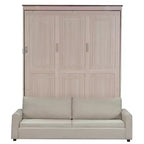 Murphy-Bett in Queen-Size mit Sofa, Queen-Schrankbett aus Holz mit LED-Beleuchtung, klappbares Truhenbett für Gästezimmer, Beige