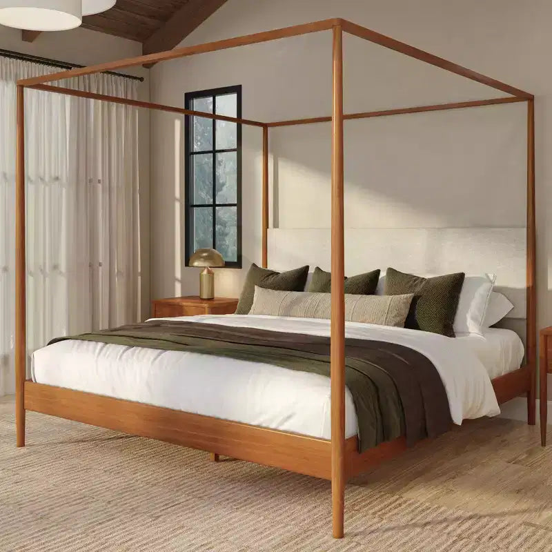 Harbor King Himmelbett mit gepolstertem Kopfteil, Blonde/Swiss Coffee (MD2411-01)