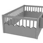 Bellemave Kinder-Bodenbett mit erhöhtem Zaun und Bücherregal, hölzernes Montessori-Bettgestell in Twin-Größe für Mädchen und Jungen