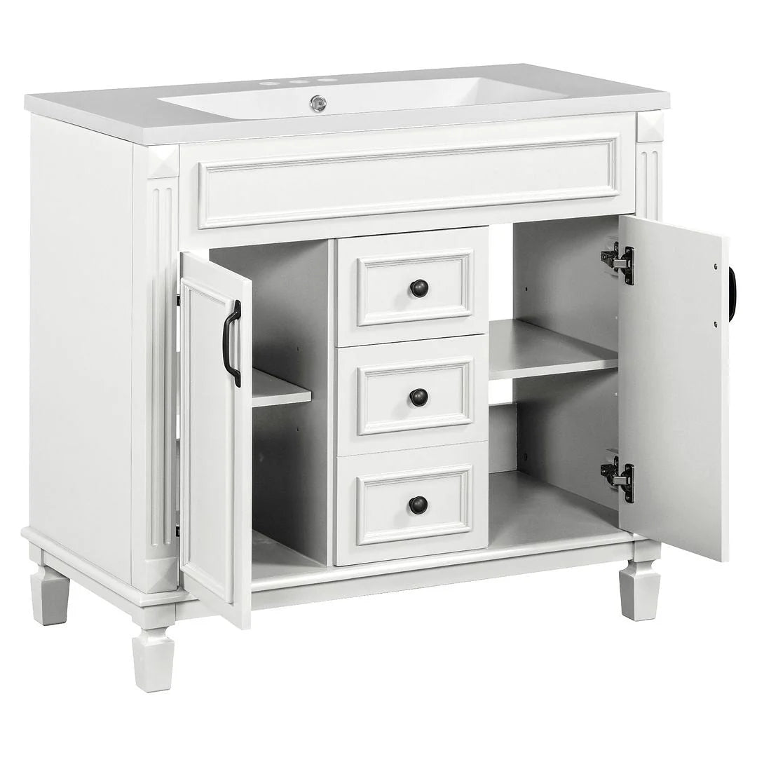 Moderner 36'' Badschrank mit Aufsatzwaschbecken und Spiegelschrank, 2 Türen und 2 Schubladen