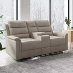 Beige/Graues 2-Sitzer Sofa mit Relaxfunktion aus Tech-Stoff, verstellbare Rückenlehne & Fußstütze