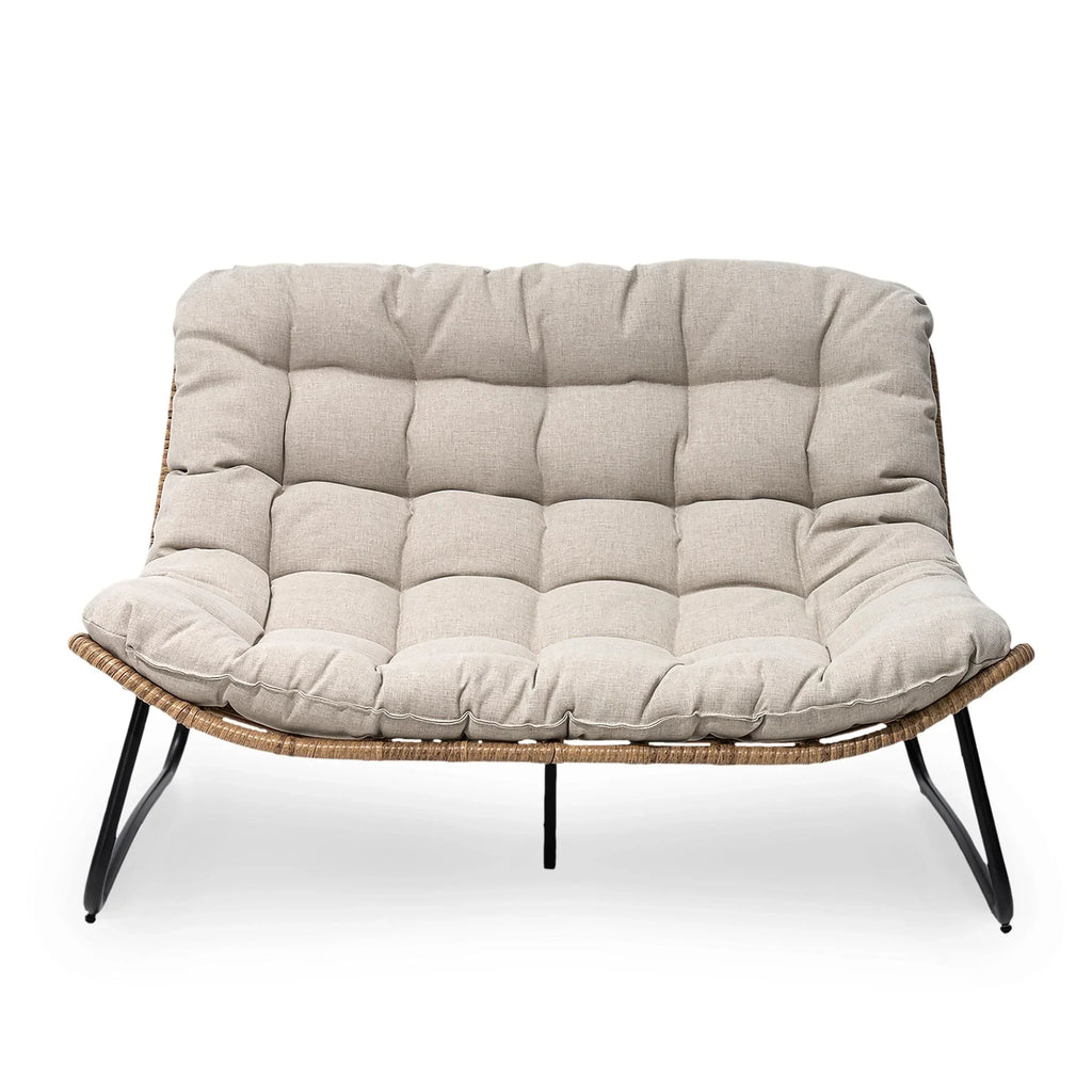 Doppelsessel Papasan mit Kissen, wetterfestes PE-Rattan und Metallrahmen für Innen- und Außenbereich