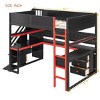 GDFStudio Scott hölzernes Gaming-Hochbett mit Stauraumtreppe, Schreibtisch, Regalen und Lochwand