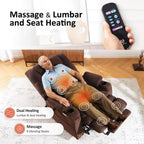 MCombo Großer, breiter Power-Lift-Liegesessel mit zwei Motoren, Massage und dualer Heizung für große und korpulente Senioren, Stoff R7635