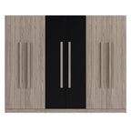 83W 6-türiger Kleiderschrank Garderobenschrank Aufbewahrungsschrank mit 2 Schubladen, Kleiderstangen und Ablageflächen, Schwarz+Natur-ModernLuxe
