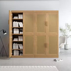 62 High Black Wicker Door Wood Grain Decorative Storage Cabinet with 12 Shelves