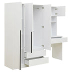 3-in-1 Kleiderschrank mit Schminktisch, Schreibtisch-Set, Schlafzimmer-Schrank mit 2 Schubladen, 3-türiger Aufbewahrungsschrank mit Schreibtisch