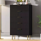Weiß / Marmor & Holz Kommode mit 5 Schubladen – Geriffelte Platte, für 1 Person