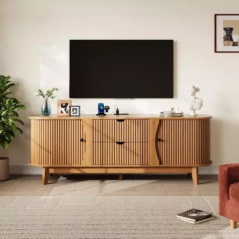 Schwarz/Braun Mid-Century TV-Schrank mit 2 Schubladen, für 1 Zimmer