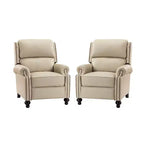 2er-Set Elisabete Modern Wingback Echtleder-Liegesessel mit Vintage-Nagelkopfleiste für Wohn- und Schlafzimmer | ART OF LIVING DESIGNS