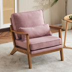 Polster-Akzentsessel aus Leinenmischgewebe mit Holzbeinen und einem Kissen, Beige