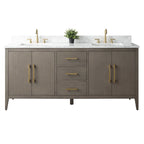 Vanity Art 72 Zoll Badezimmer-Waschtischunterschrank mit Doppelwaschbecken und Kunstmarmorplatte
