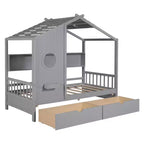 Hausbett aus Holz in Twin-/Full-Size mit 2 Schubladen, Kinderbett mit Ablageregal - ModernLuxe