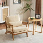 Polster-Akzentsessel aus Leinenmischgewebe mit Holzbeinen und einem Kissen, Beige