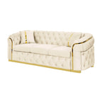 90.6 Samt-Dreisitzer-Sofa mit 2 Kissen, hochdichten Polstern, goldenen Akzenten und Kissen