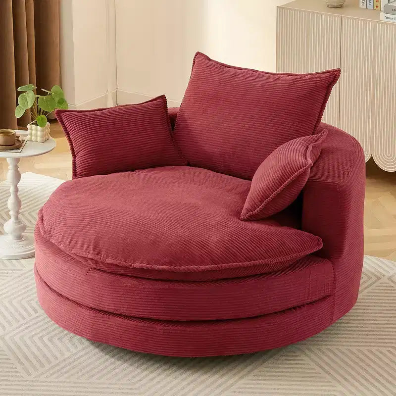 360° drehbarer Loungesessel, drehbarer runder Fass-Sessel mit Kissen für das Wohnzimmer