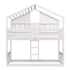 Doppel-Loftbett in Hausform, Holzspielhaus-Loftbett mit Leiter und Schutzgittern für Kinder