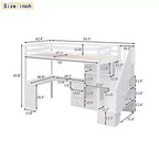 Hochbett in Twin-Größe mit L-förmigem Schreibtisch, 3 Schubladen, Schrank, Treppenstauraum, aus massivem Kiefernholz/MDF gefertigt