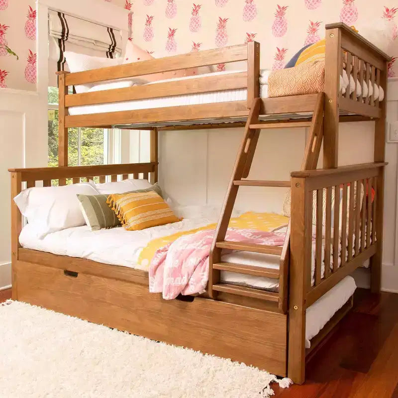 Max & Lily Massivholz Etagenbett, Twin über Full mit Ausziehbett und Leiter für Kinder