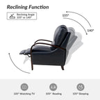 Alex Mid-Century Modern Zigarren-Sessel aus echtem Leder mit manueller Relaxfunktion und geschwungenen Holzarmlehnen