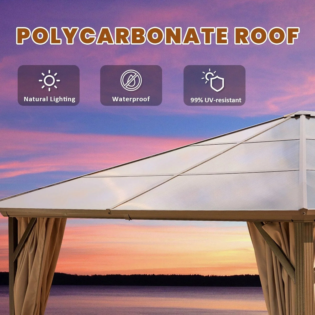 EROMMY Hardtop-Pavillon, Outdoor-Pergola mit Doppeldach & Netzen & Vorhängen, Hochleistungs-Canopy für Terrasse, Garten, Poolparty