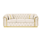 90.6 Samt-Dreisitzer-Sofa mit 2 Kissen, hochdichten Polstern, goldenen Akzenten und Kissen