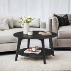 Honigbrauner runder Couchtisch mit 2 Ablageflächen, Maße 80 x 45 cm, ideal für das Wohnzimmer
