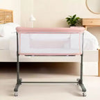 Baby-Beistellbett mit Rollen – Beige / Grau / Rosa, Bettschläfer, für 1 Baby