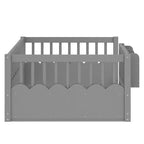 Bellemave Kinder-Bodenbett mit erhöhtem Zaun und Bücherregal, hölzernes Montessori-Bettgestell in Twin-Größe für Mädchen und Jungen