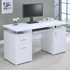 TUYOHW 55 Holzschreibtisch, Büroschreibtisch mit 2 Schubladen, 1 Schrank, 1 offenem Regal, 1 Tür, Arbeitstisch für Heimbüro, Arbeitszimmer, kleine Räume