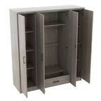Holz-Kleiderschrank mit 4 Türen, Kleiderstange, 1 Schublade und Ablagefächern