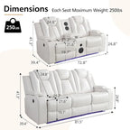 Elektrisches Relaxsofa mit kabellosem Ladegerät, Leselampe für das Wohnzimmer, Kunstleder-LED-Beleuchtung, AC/USB-Anschluss, Getränkehalter, Schwarz