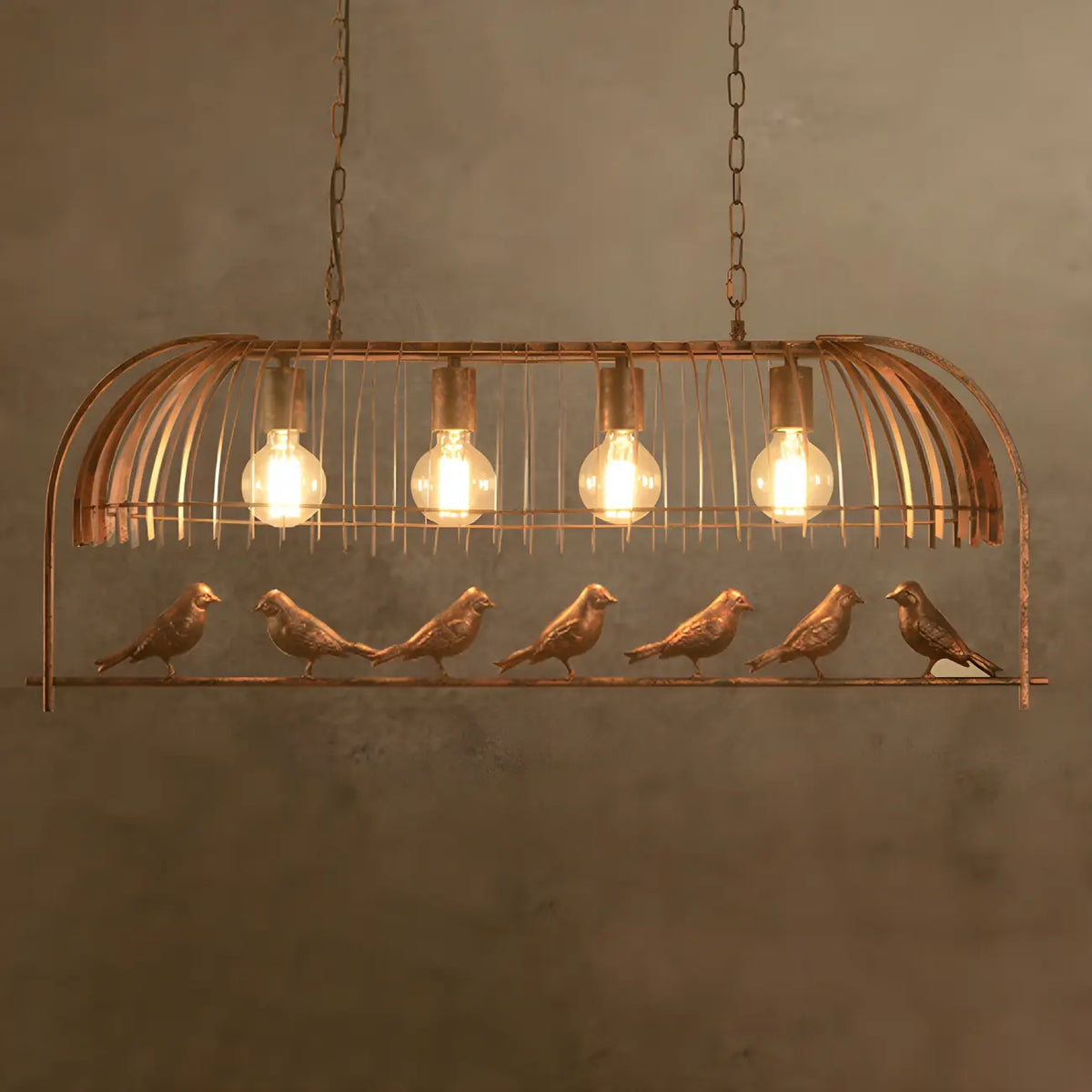 Pendelleuchte im Industriedesign mit Vogelkäfig für die Küche
